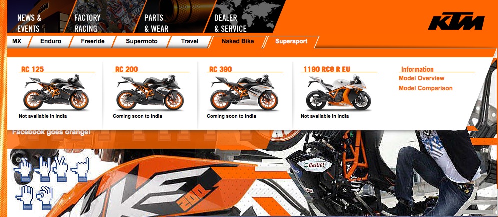 KTM’s Website Shows ‘Coming Soon in India’ Tags For RC 200 and RC 390