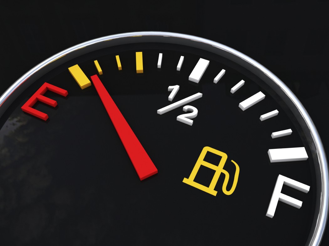fuel gauge showing and empty tank