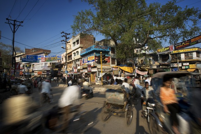 Traffic in a street corner, Varanasi Benares India
