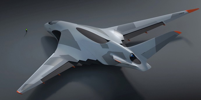 The design of the plane looks like something out of a sci-fi movie. (Artwork: Aleksey Komarov)